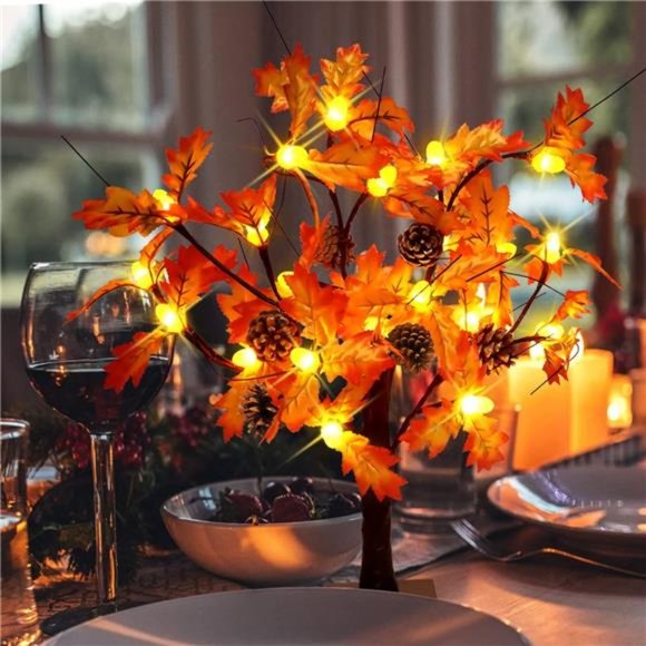 2 Pcs Maple Tree Light for Fall Thanksgiving  |  24"/2FT Lighted Maple Tree - Picture 4 of 7